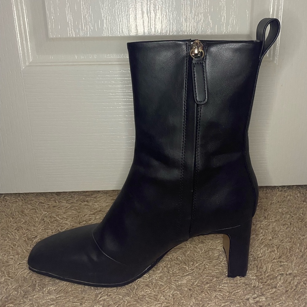 Black Faux Leather Heeled Ankle Boots
